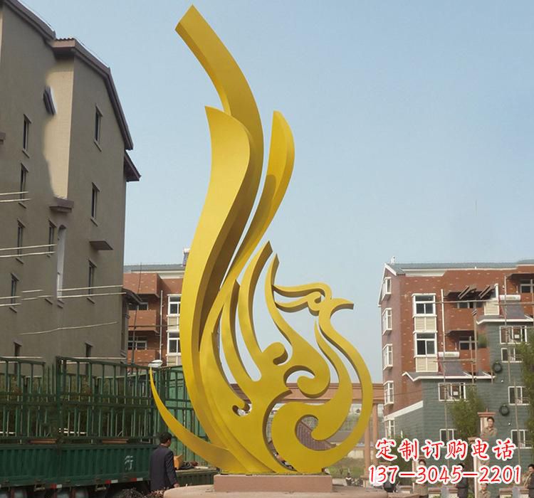 宁夏静谧的凤凰不锈钢园林雕塑