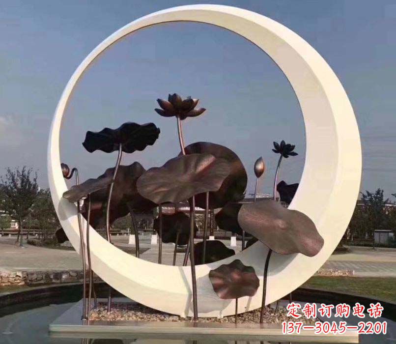 宁夏环绕荷香不锈钢圆环雕塑
