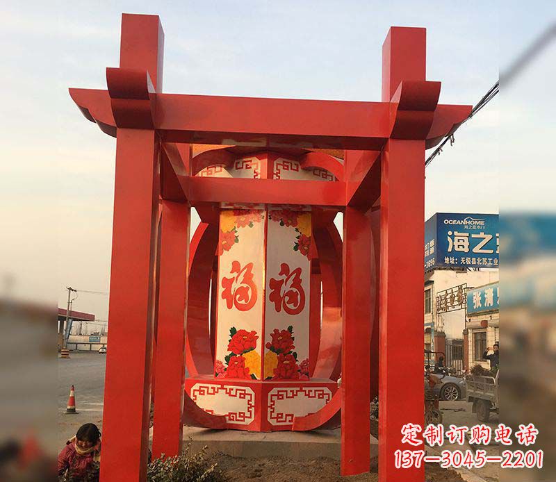 宁夏不锈钢灯笼雕塑——点亮中国梦
