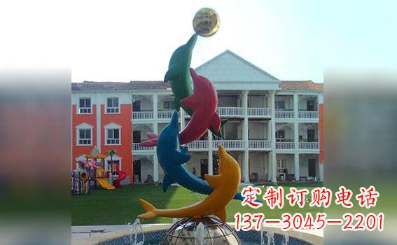宁夏彩色不锈钢海豚雕塑海洋动物景观标识