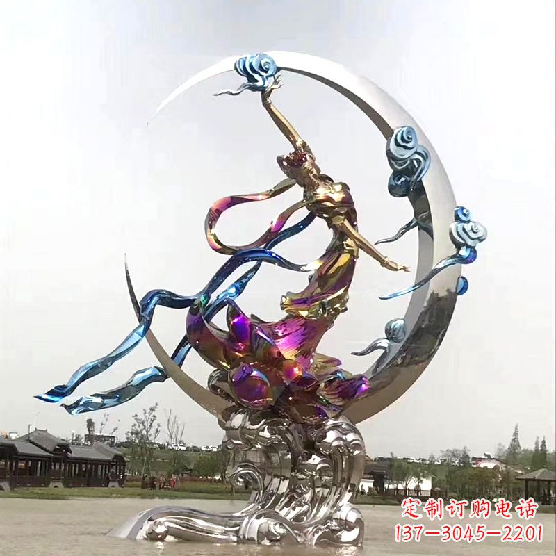宁夏中国古代神话传说中的嫦娥奔月不锈钢雕塑景观