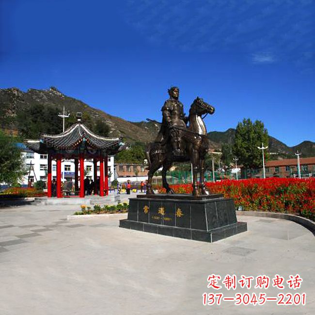宁夏常遇春骑马铜雕塑像-景区广场历史名人古代著名将领将军雕像