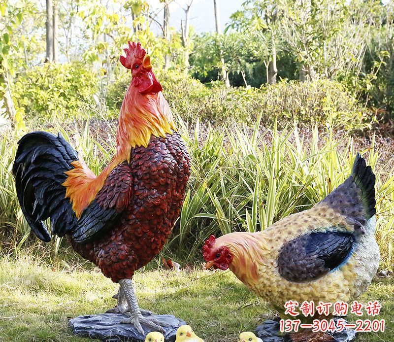 宁夏厂家直销户外园林树脂仿真公鸡母鸡 装饰品雕塑 玻璃钢绿化雕塑