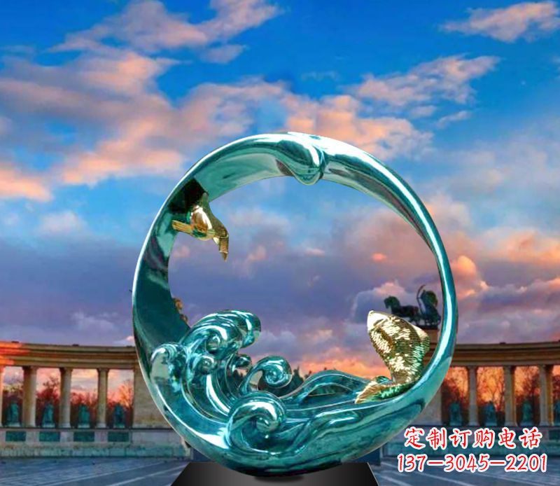 宁夏城市之环不锈钢彩银雕塑