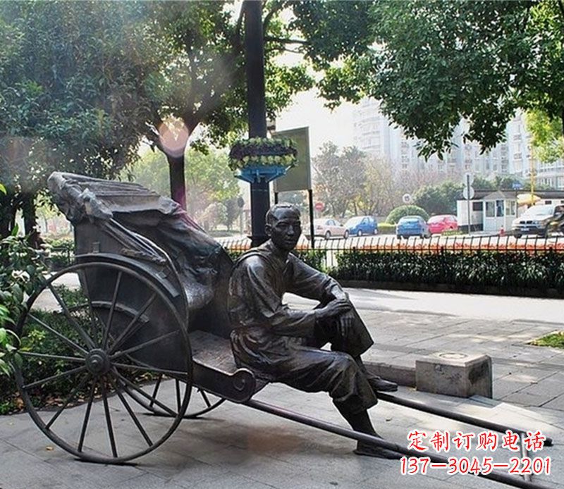 宁夏城市接头黄包车夫铜雕——记录城市历史的缩影