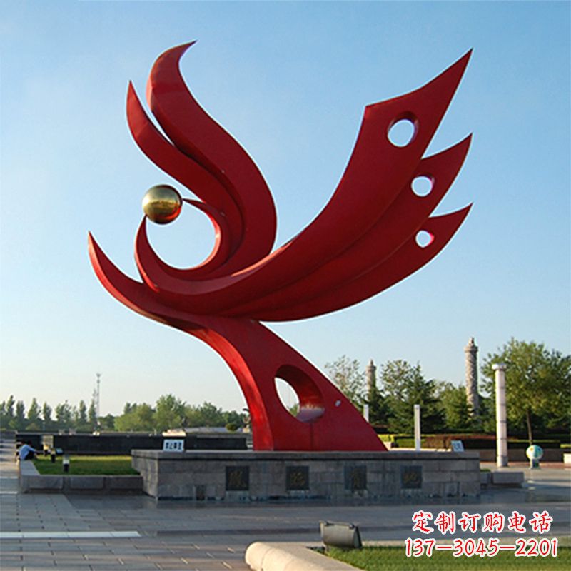 宁夏精美凤凰雕塑点缀公园园林景观