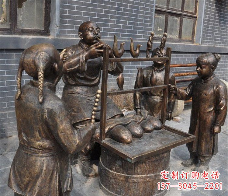 宁夏吹糖人街边小品铜雕雕塑