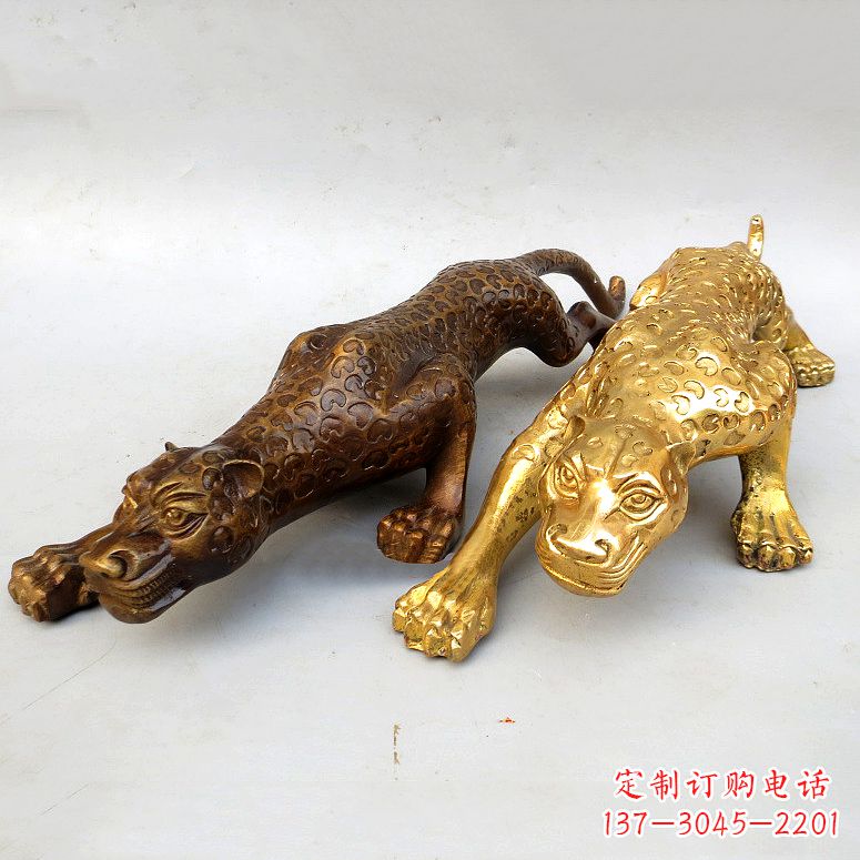 宁夏纯铜金钱豹雕塑-动物铜雕摆件