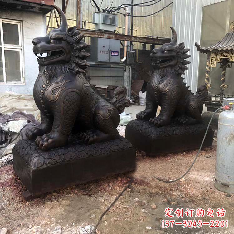 宁夏纯铜獬豸雕塑-中国古代神话传说神兽动物雕塑