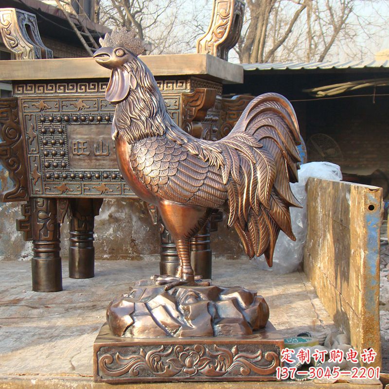 宁夏纯铜铸造生肖鸡雕塑摆件