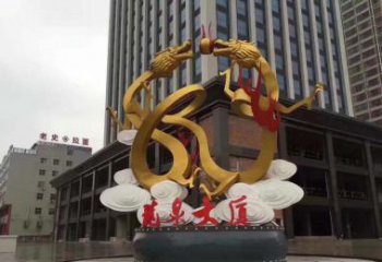 宁夏精美的双龙戏珠不锈钢雕塑
