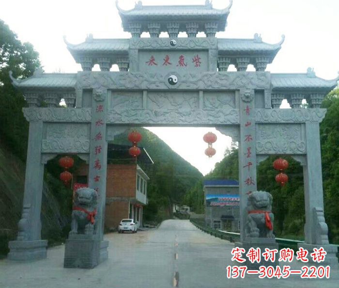 宁夏村口三门石雕牌楼 (3)