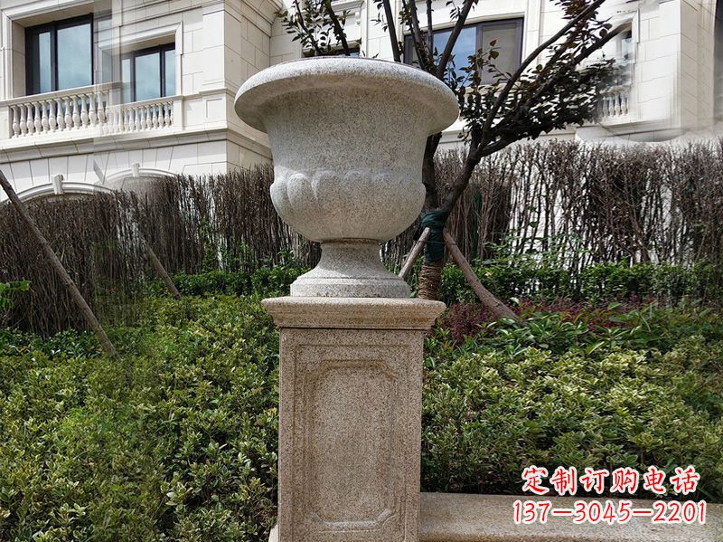 宁夏大理石花钵小区花盆石雕艺术品