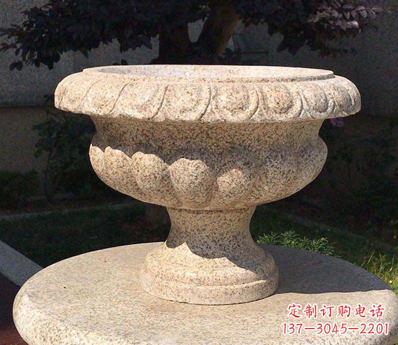 宁夏大理石花钵公园花盆石雕