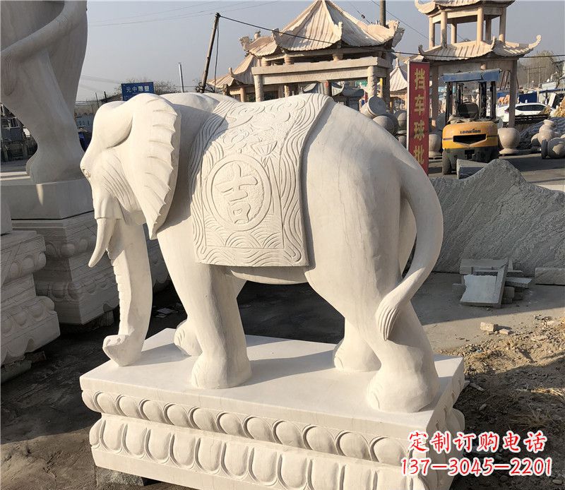宁夏大理石卷鼻如意大象雕塑