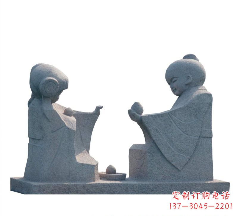 宁夏传统风情——大理石孔融让梨雕塑