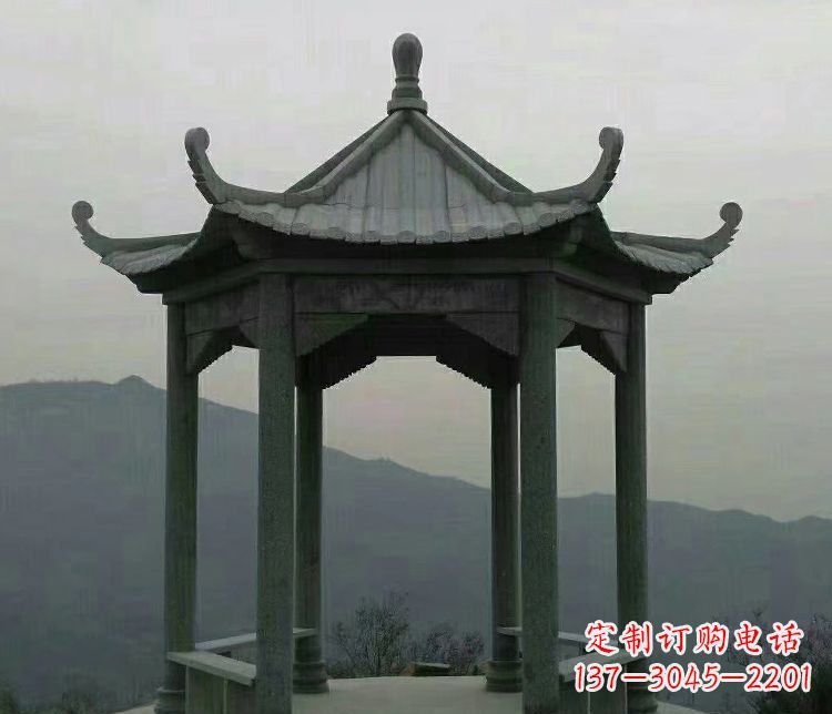 宁夏考究工艺,奢华大理石六角凉亭雕塑