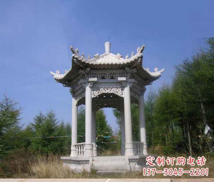 宁夏精美大理石六角石凉亭雕塑