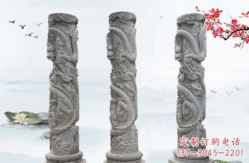 宁夏精美大理石龙柱雕塑