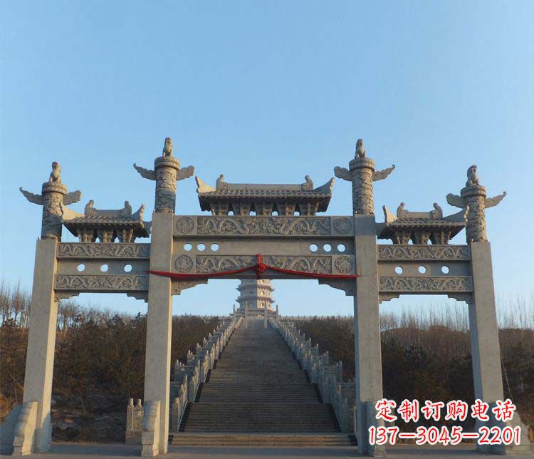 宁夏精美大理石三门牌坊雕塑