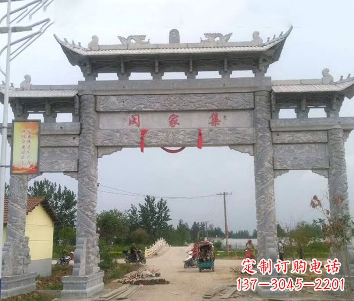 宁夏精美大理石三门牌楼雕塑