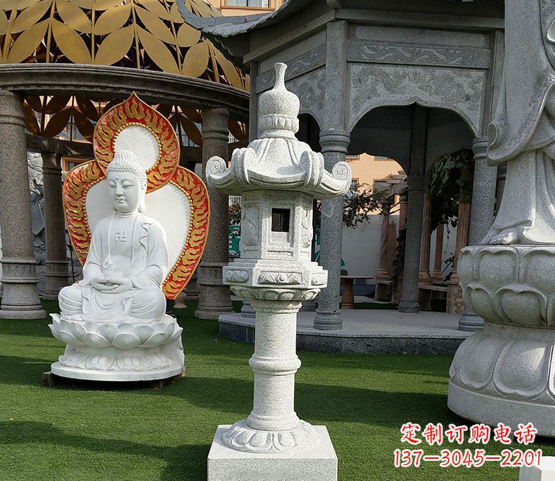 宁夏独特的大理石石灯笼寺庙石雕