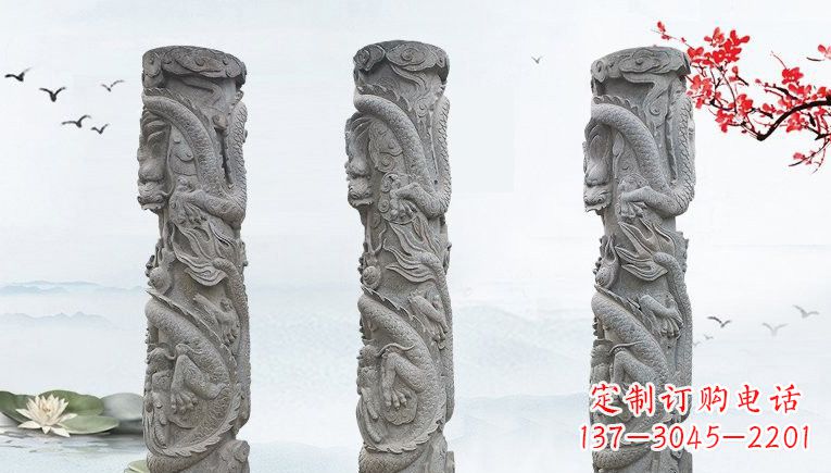 宁夏精美大理石龙柱雕塑