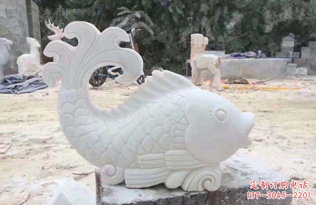 宁夏大理石鱼喷泉雕塑装置