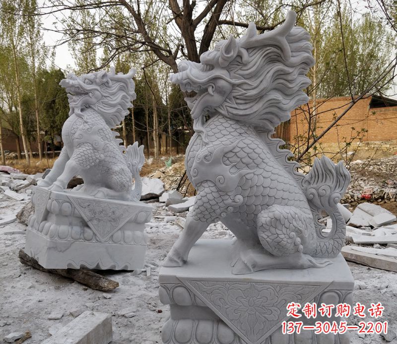 宁夏优雅大型大理石麒麟门口石雕