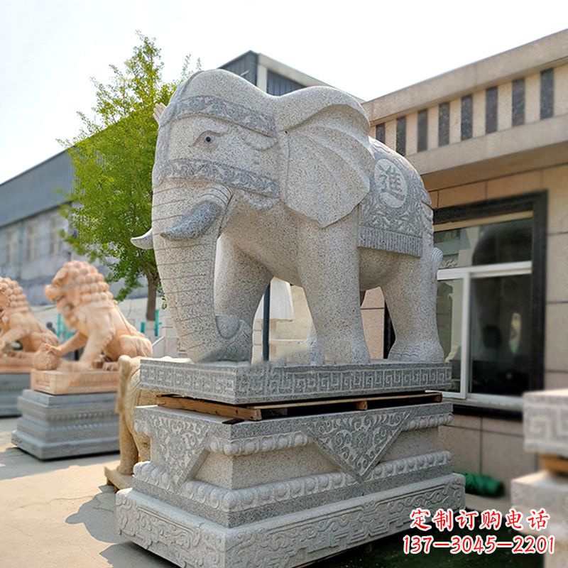 宁夏大门口石雕大象雕塑