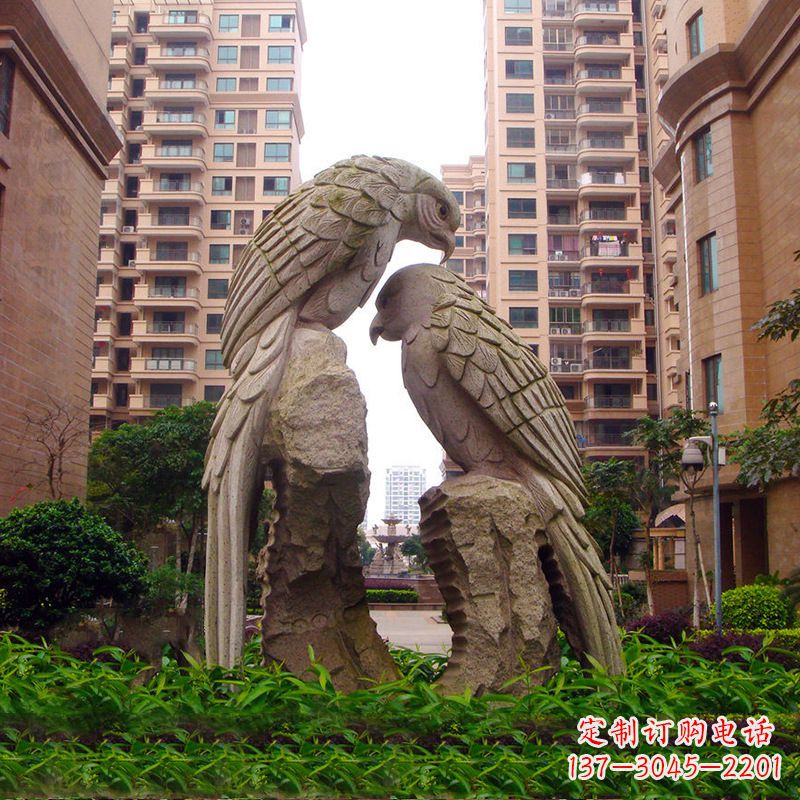宁夏大型石雕鹦鹉景观雕塑-小区吉祥动物雕塑