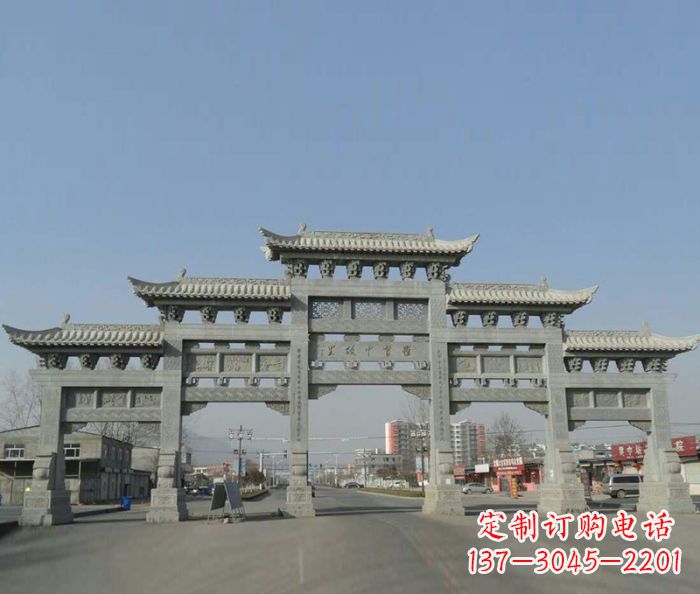 宁夏大型五门石雕牌坊 (2)