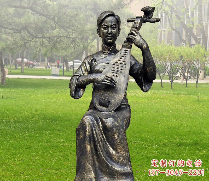 宁夏高质量青铜人物弹琵琶雕塑