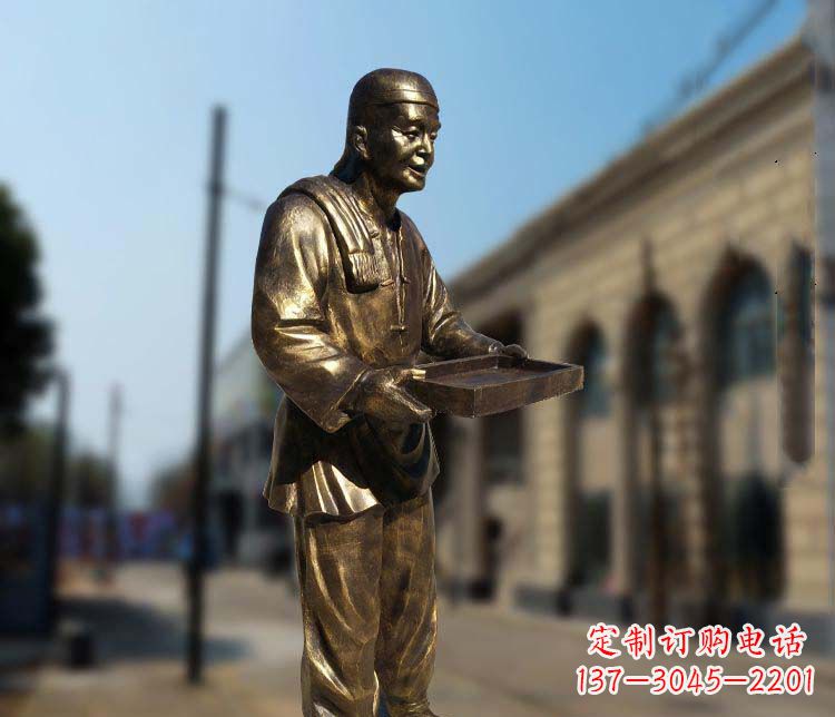 宁夏古典神秘的店小二人物铜雕