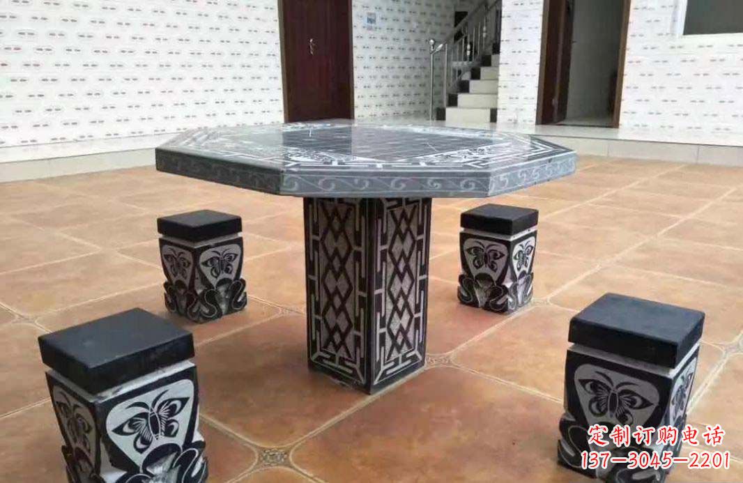 宁夏多边形雕刻仿古石桌凳