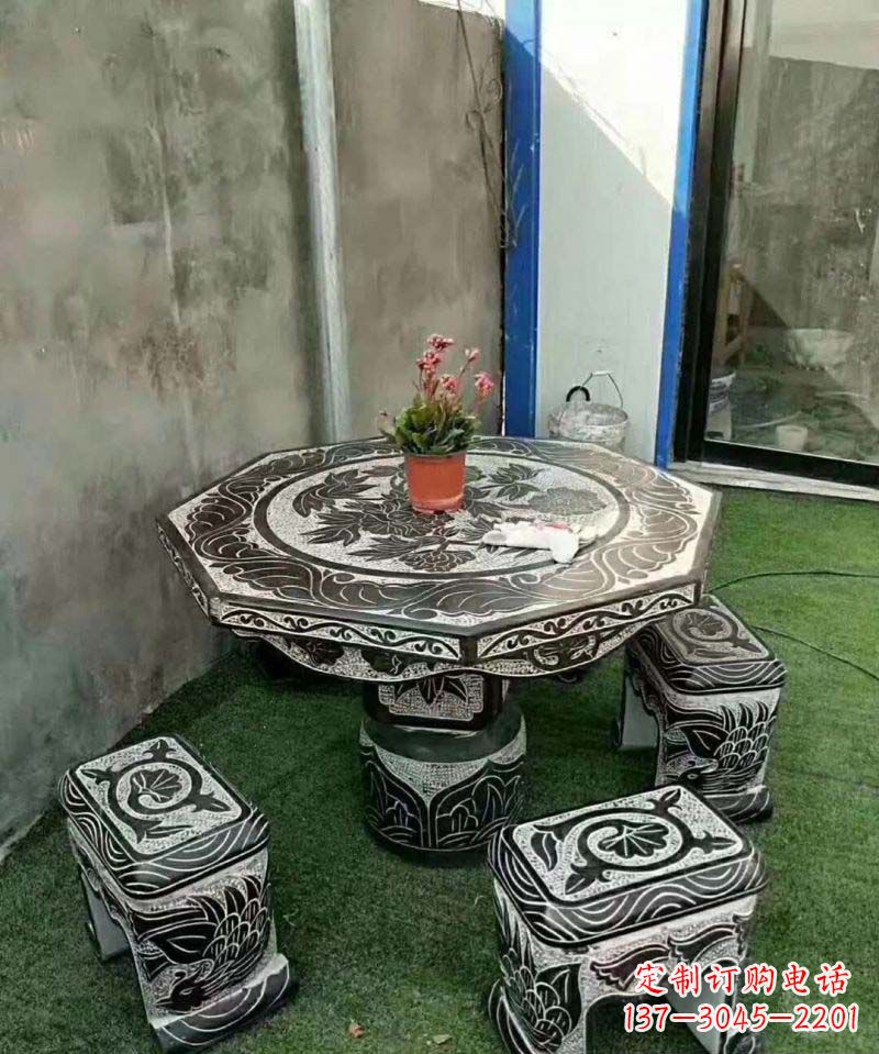 宁夏多边形石头桌凳雕塑