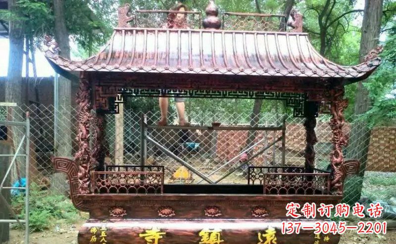 宁夏方形寺庙香炉铜雕塑