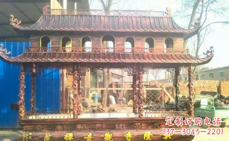 宁夏方形寺庙古典香炉铜雕塑