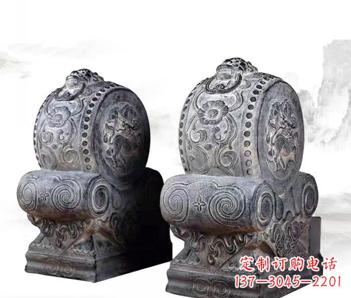 宁夏仿古抱鼓石镇宅石门墩 (3)