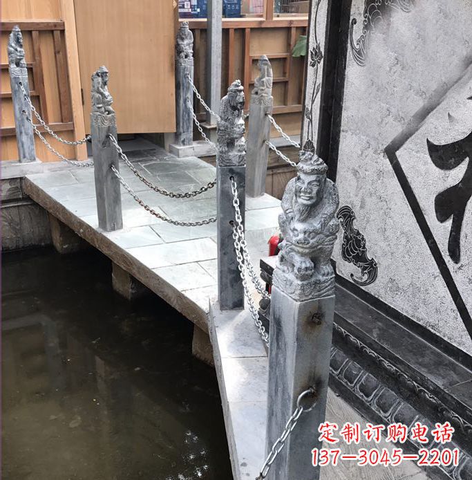宁夏典雅传统的仿古胡人拴马石栏杆雕塑