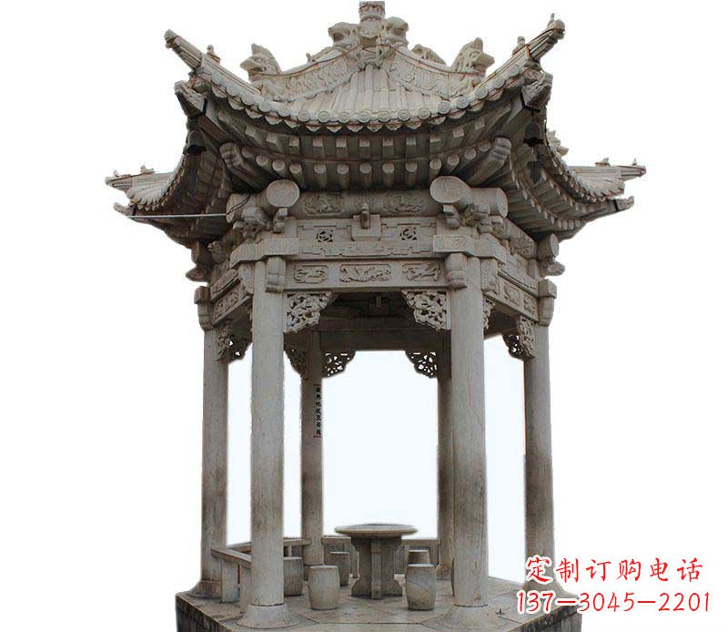 宁夏精美仿古六角凉亭石雕