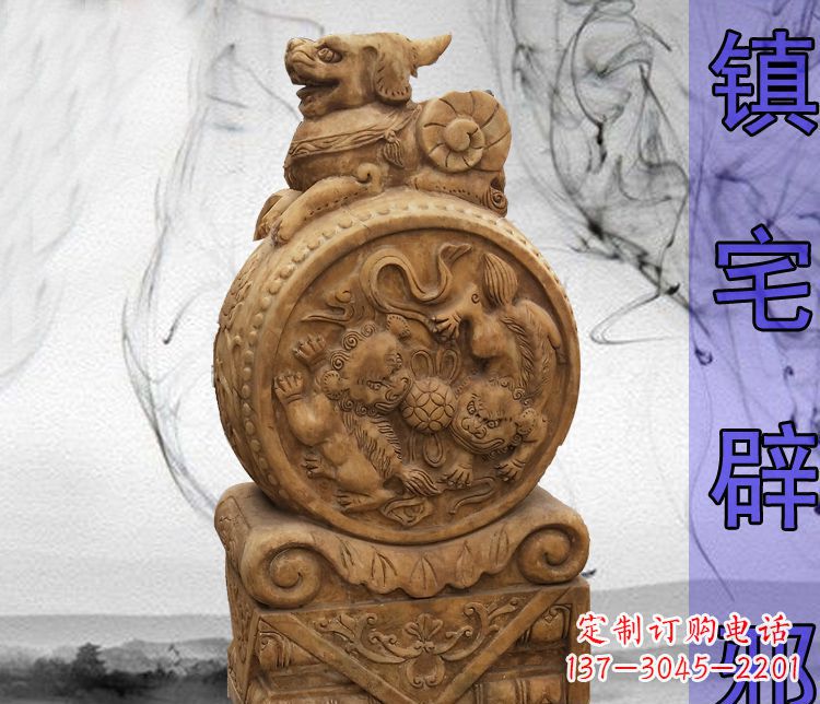 宁夏仿古貔貅门墩镇宅辟邪石雕