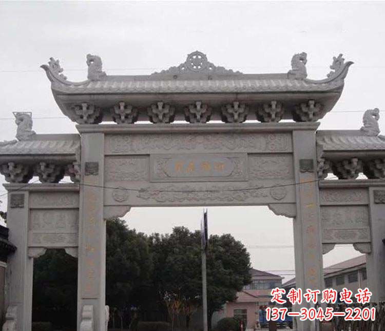 宁夏中领雕塑-仿古三门牌坊石雕
