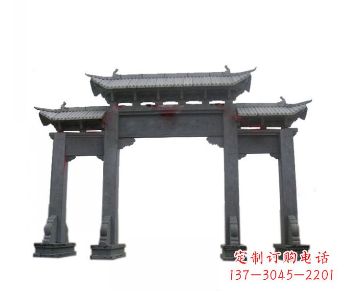 宁夏仿古三门牌坊石雕 (7)