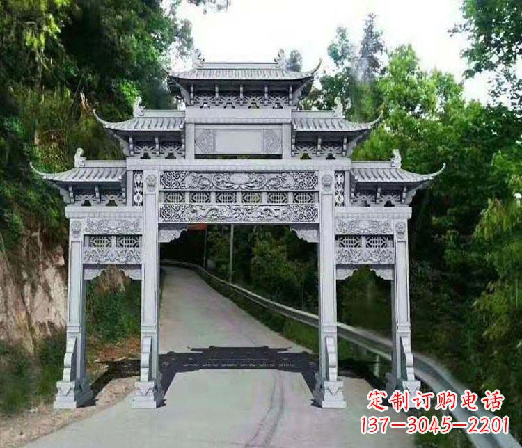 宁夏仿古三门牌坊石雕