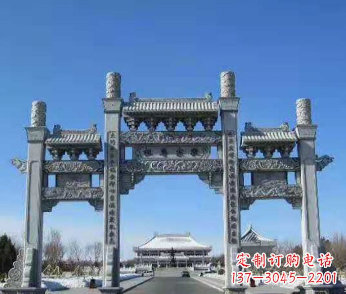 宁夏领雕仿古三门石牌坊