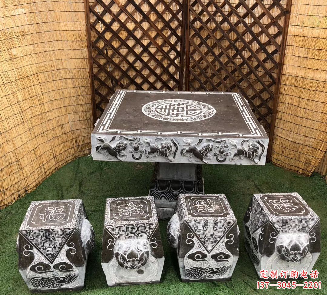 宁夏仿古石桌凳公园景观石雕