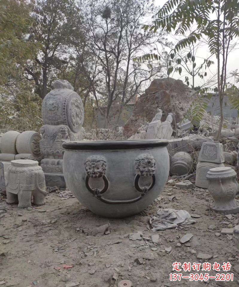 宁夏仿古石雕水缸雕塑