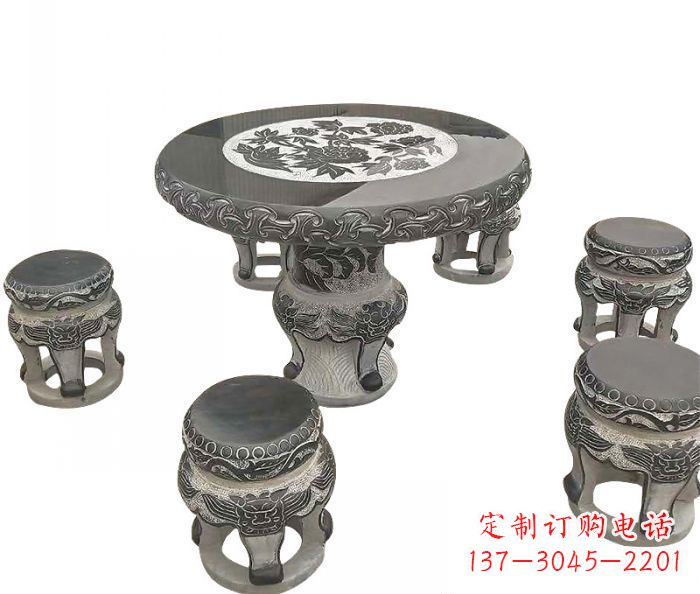 宁夏仿古圆形石桌凳雕塑