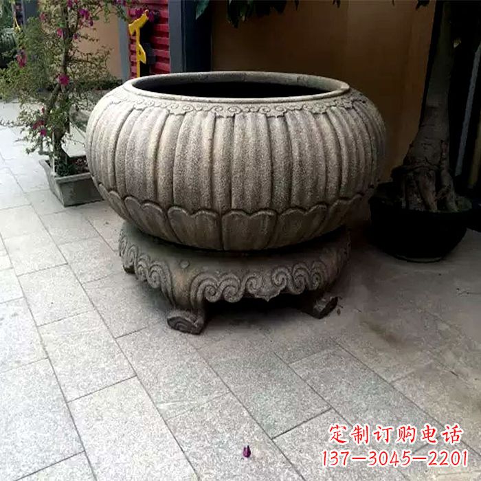 宁夏仿古做旧石雕花盆水缸